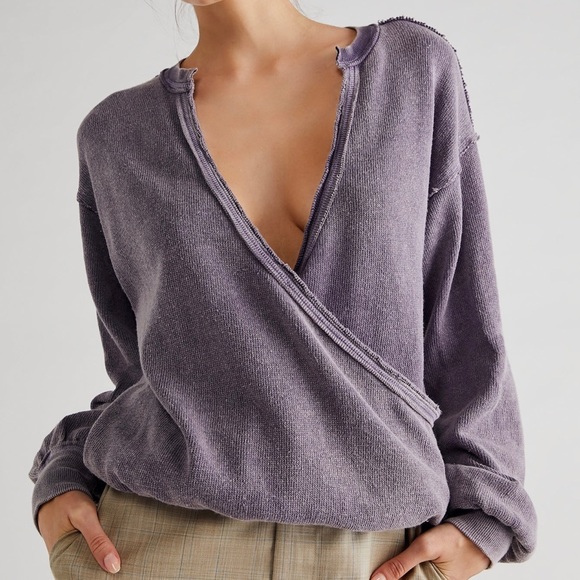 Free People Tops - Free People Knit Anyway Wrap Tee Shirt Relaxed Slouchy Fallen Fig Purple L NWT